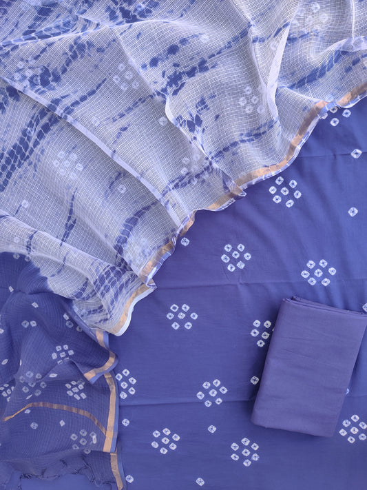 (BANDHEJ) Cotton Suit with Cotton Kota Doria Dupatta