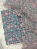 (All over) Hand Block Printed Cotton Suit with Cotton Kota Doria dupatta