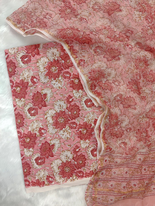 (All over) Hand Block Printed Cotton Suit with Cotton Kota Doria dupatta