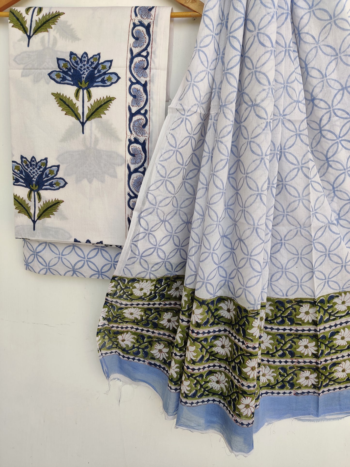Hand Block Printed Cotton Suit With Mulmul Cotton Dupatta