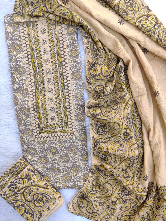 NEW LAUNCH            Exclusive Unstitched Cotton Neck Work Suits with Mulmul Dupatta