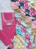 MIRROR NECK WORK SUITS WITH PATCH WORK MULMUL DUPATTA