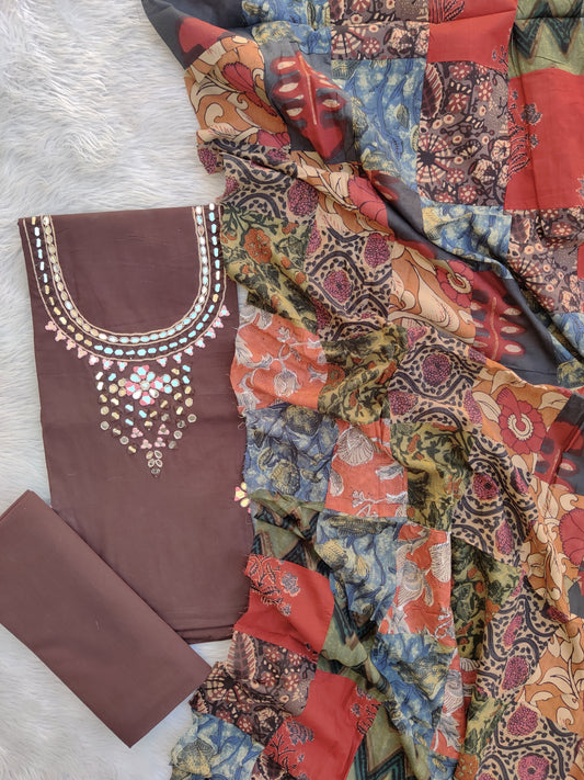 MIRROR NECK WORK SUITS WITH PATCH WORK MULMUL DUPATTA