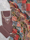 MIRROR NECK WORK SUITS WITH PATCH WORK MULMUL DUPATTA