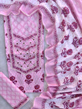 Exclusive Unstitched Cotton Neck Work Suits with Mulmul Dupatta
