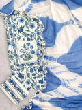 Exclusive Unstitched Cotton Neck Work Suits with Chiffon Dupatta