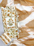 Exclusive Unstitched Cotton Neck Work Suits with Chiffon Dupatta