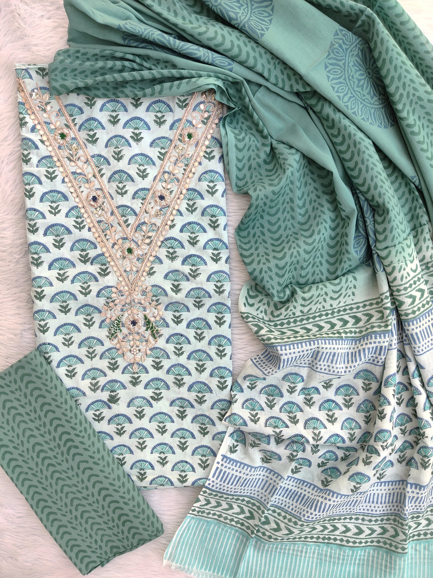FLORAL PRINTED COTTON GOTA PATTI SUIT WITH COTTON DUPATTA