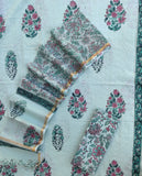 Hand Block Printed Cotton Schiffli Suit with Kota Doria Dupatta