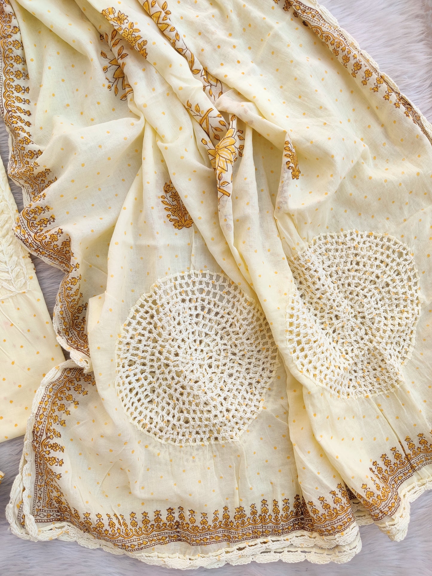 NEW LAUNCH              Aligarh Hand Embroidery Cotton Neck Work Suits with Mulmul Crosia Dupatta