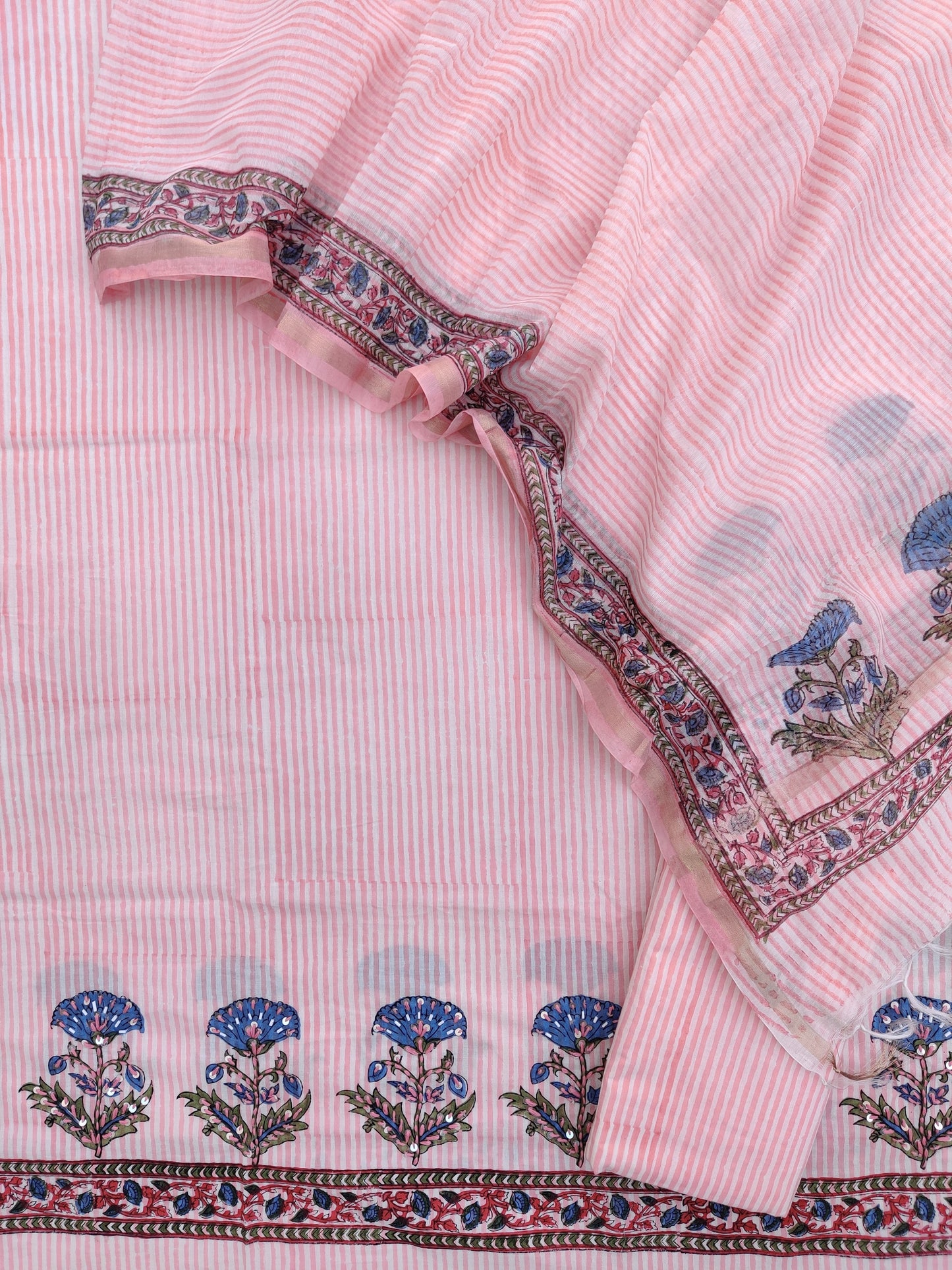 Hand Block Printed Cotton Suit with Mul Chanderi Dupatta
