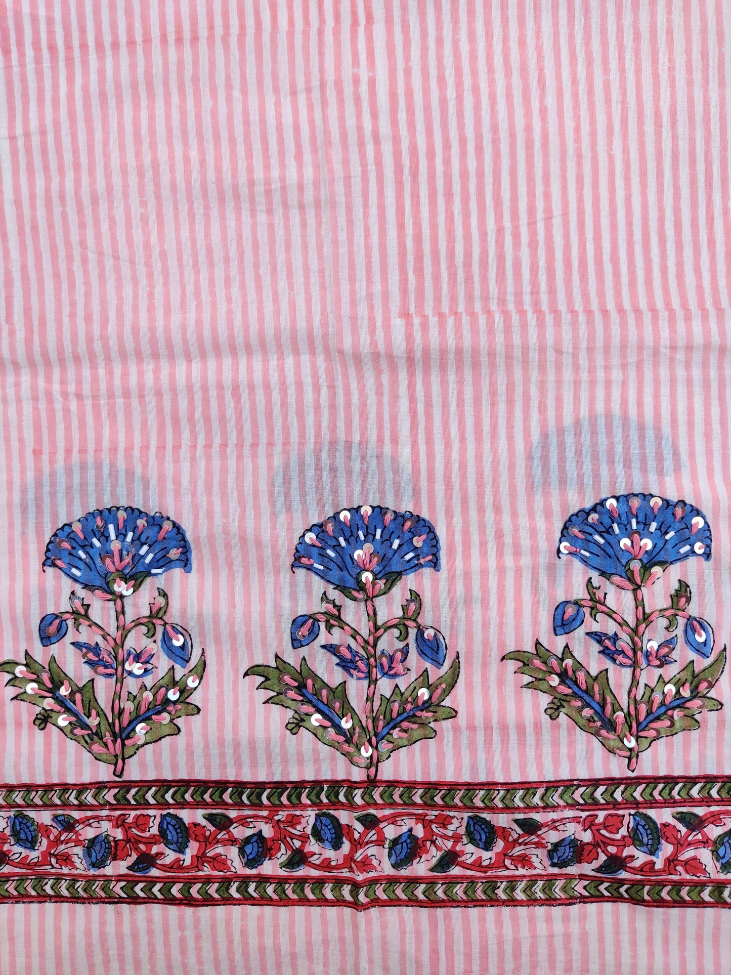 Hand Block Printed Cotton Suit with Mul Chanderi Dupatta
