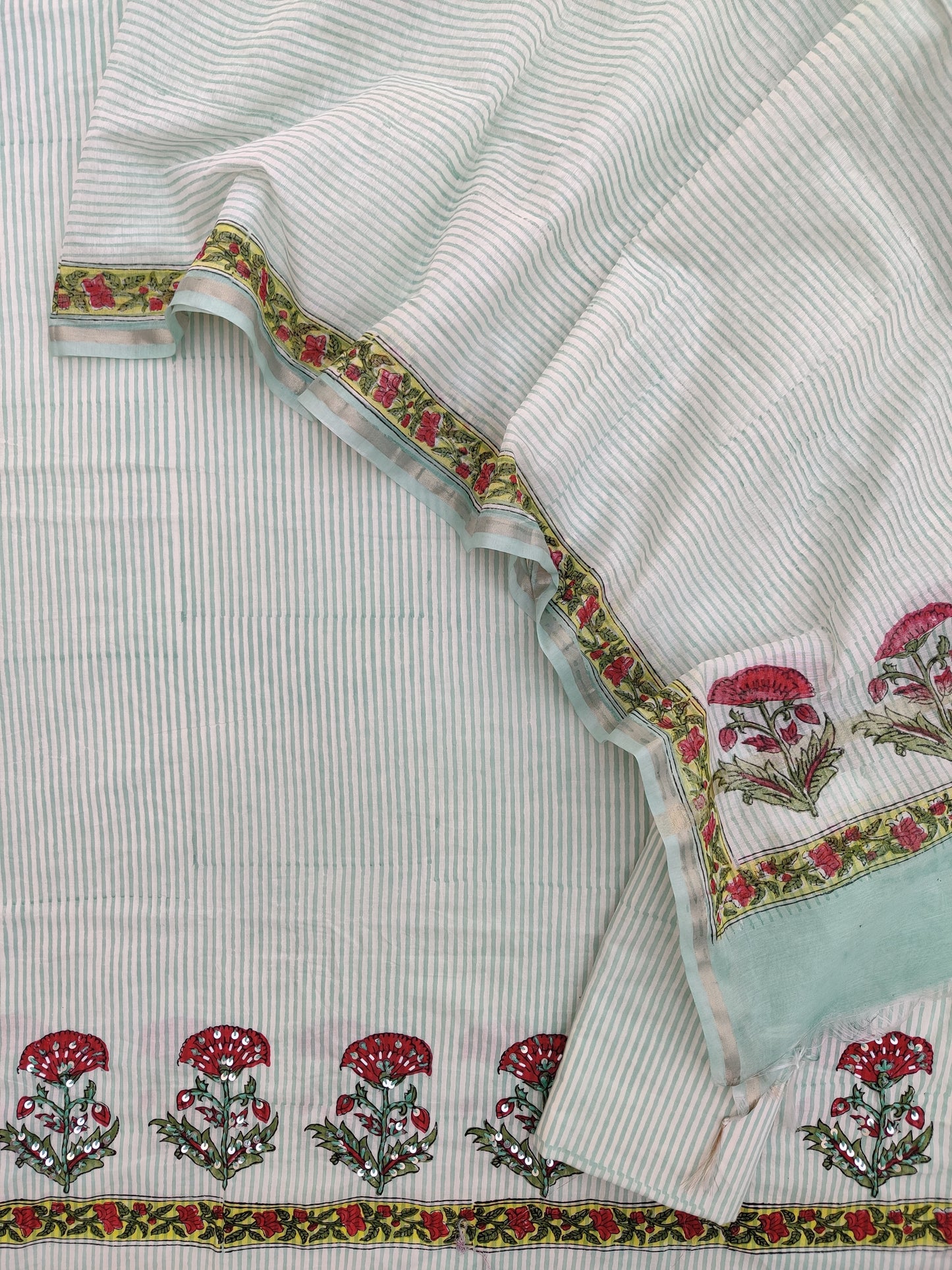 Hand Block Printed Cotton Suit with Mul Chanderi Dupatta