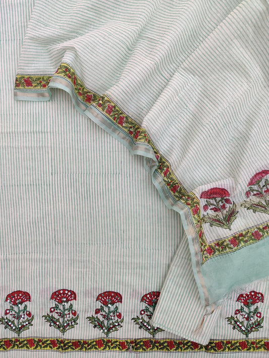 Hand Block Printed Cotton Suit with Mul Chanderi Dupatta