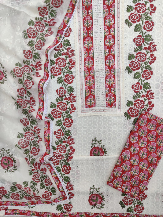 Exclusive Unstitched Cotton Suit with cotton dupatta