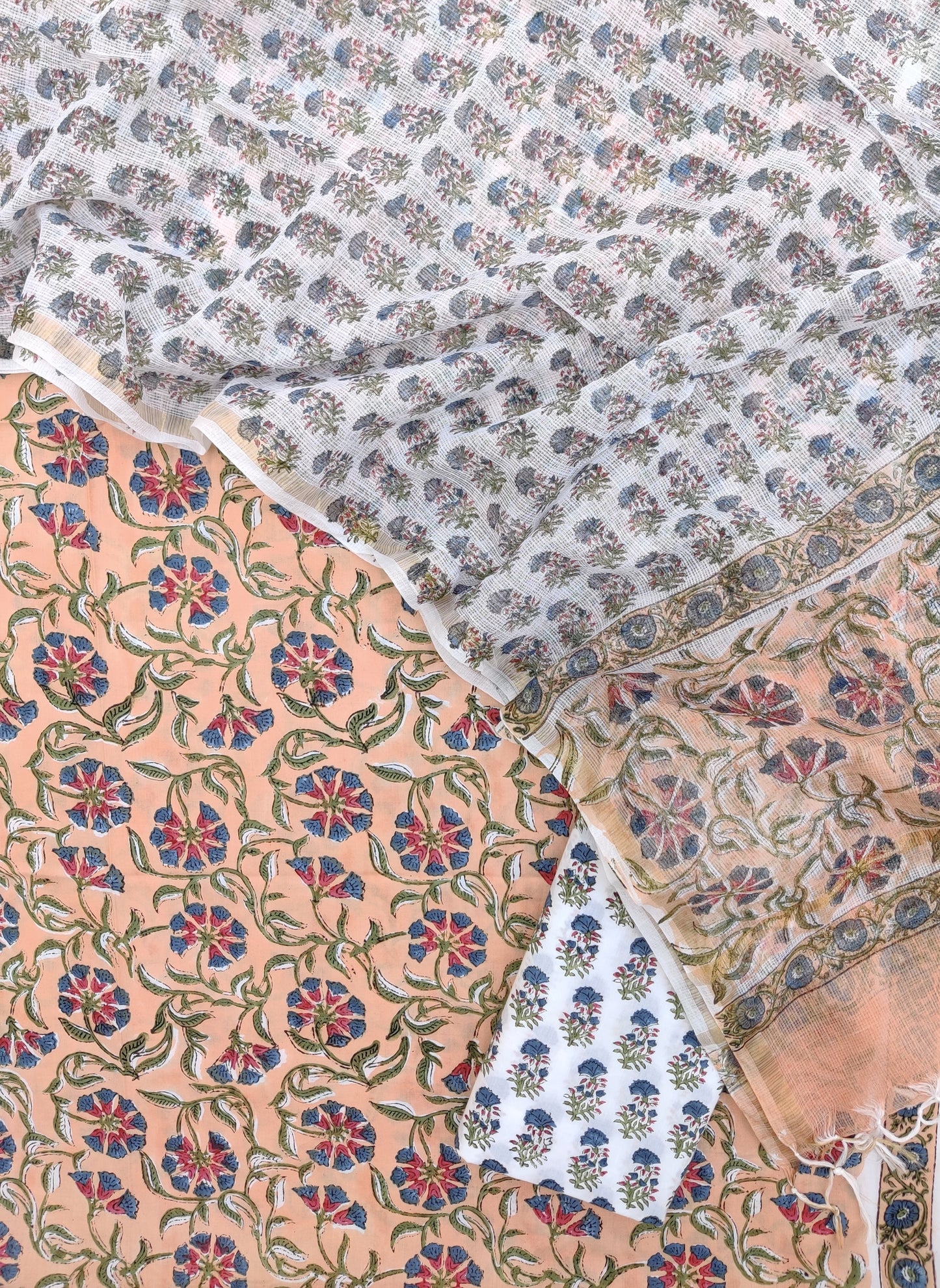 Hand Block Printed Cotton Suit with Cotton Kota Doria dupatta