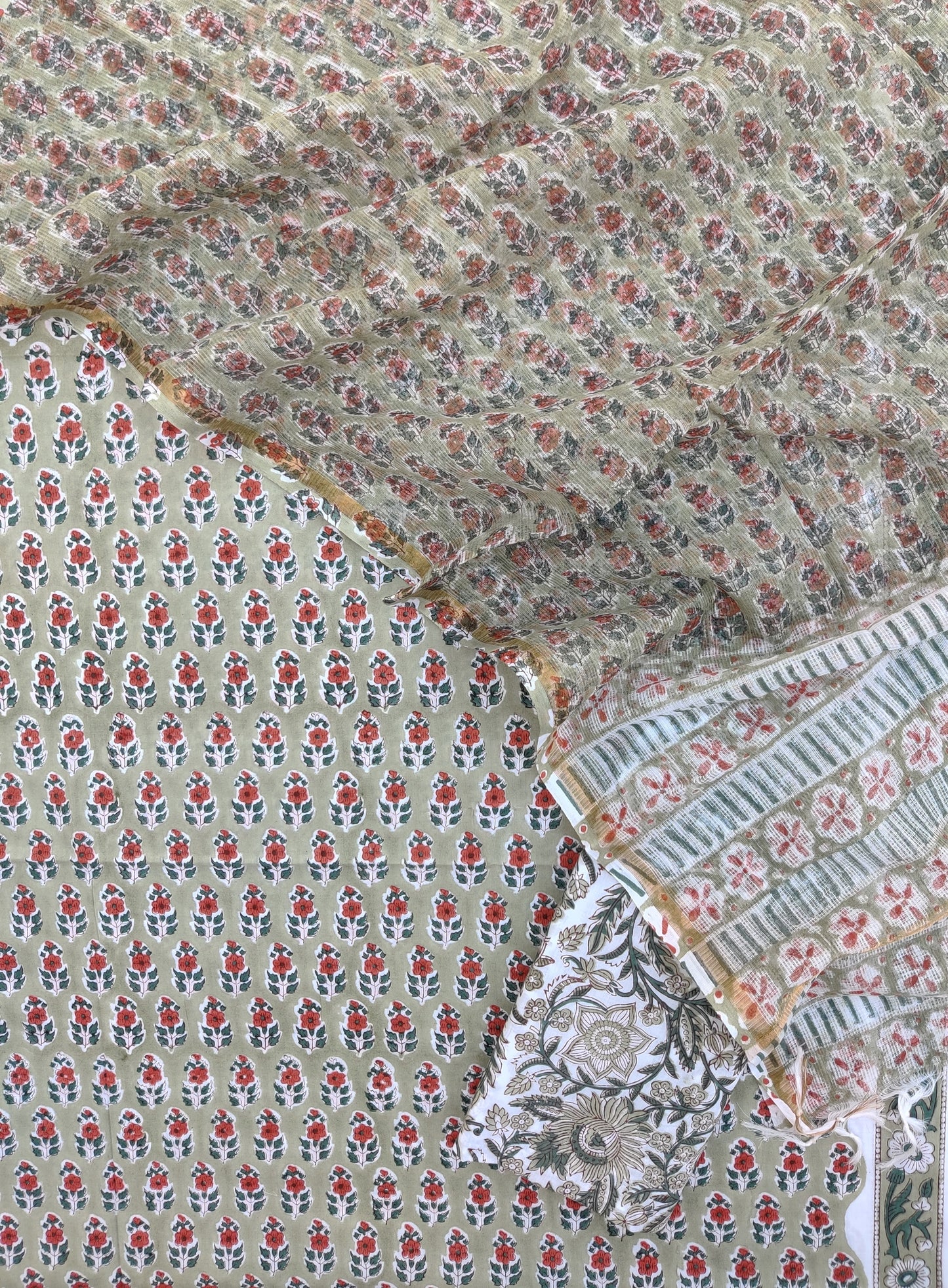 Hand Block Printed Cotton Suit with Cotton Kota Doria dupatta