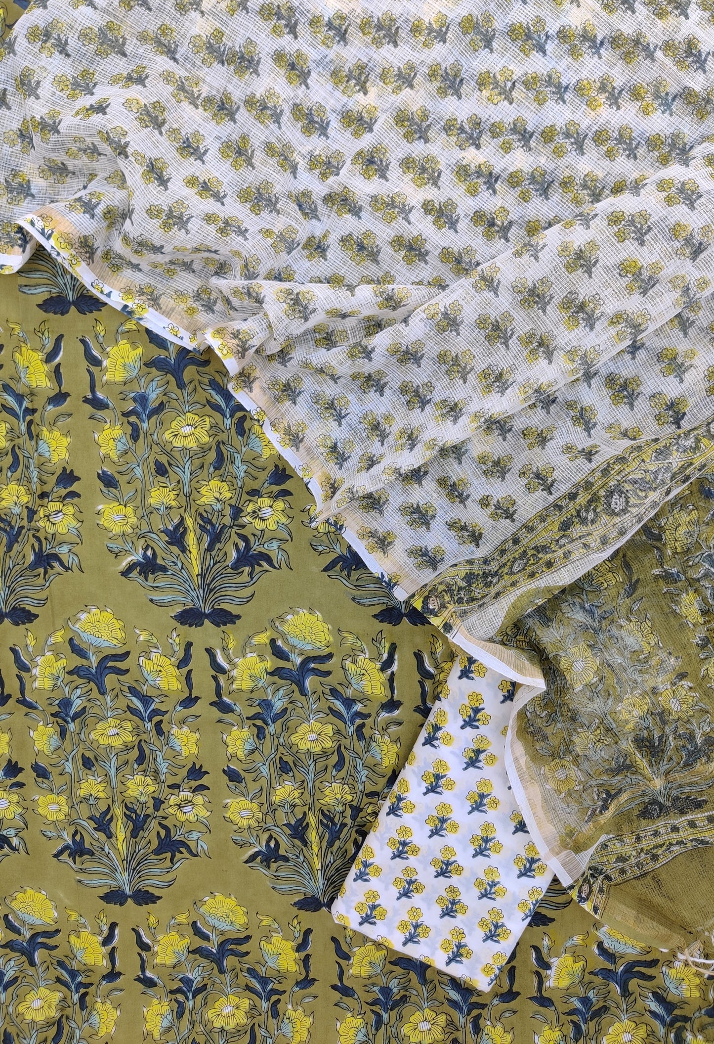 Hand Block Printed Cotton Suit with Cotton Kota Doria dupatta