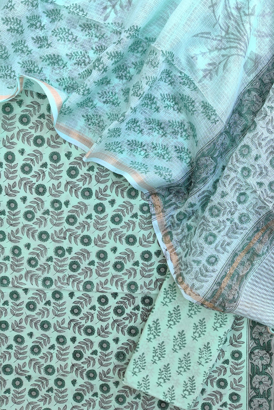 Hand Block Printed Cotton Suit with Cotton Kota Doria dupatta