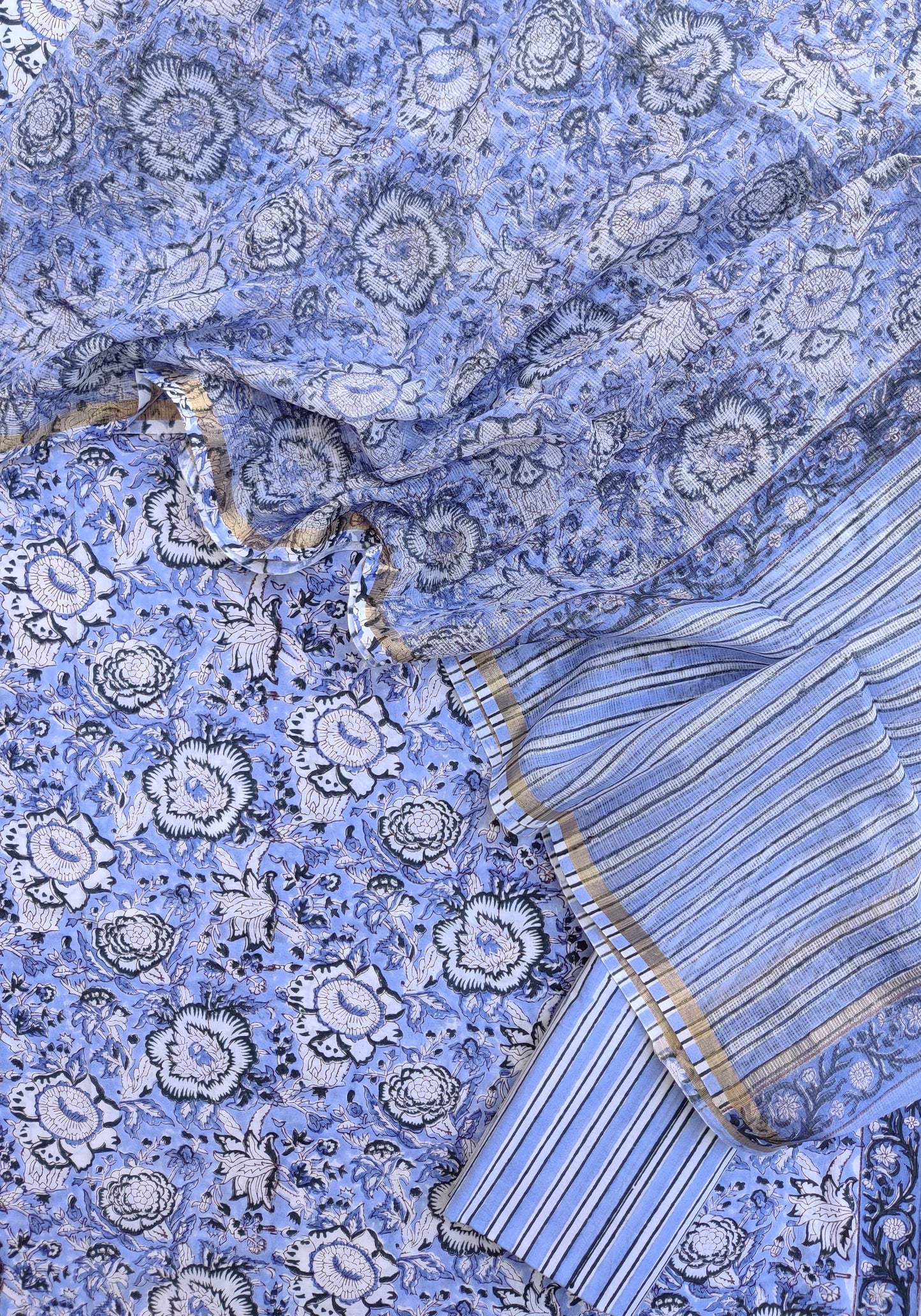 Hand Block Printed Cotton Suit with Cotton Kota Doria dupatta