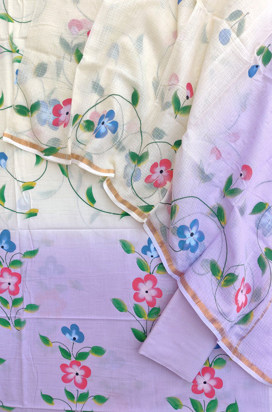 Hand Block Printed Cotton Suit with Cotton Kota Doria dupatta