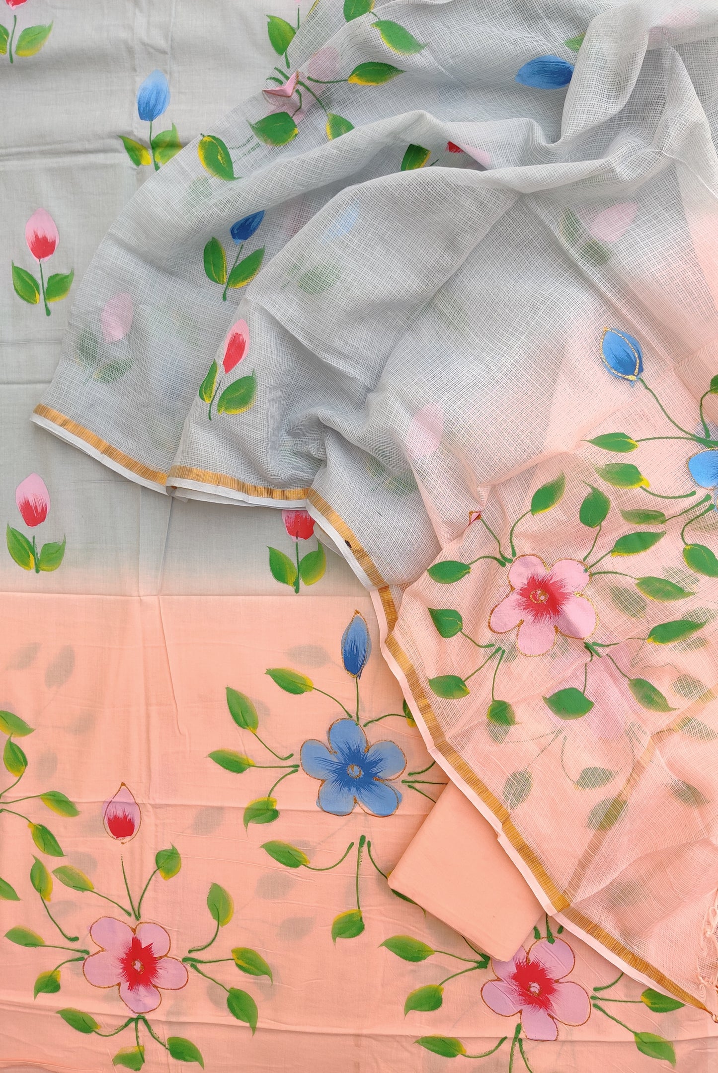 Hand Block Printed Cotton Suit with Cotton Kota Doria dupatta9