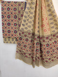 Hand Block Printed Cotton Suit With Mulmul Cotton Dupatta