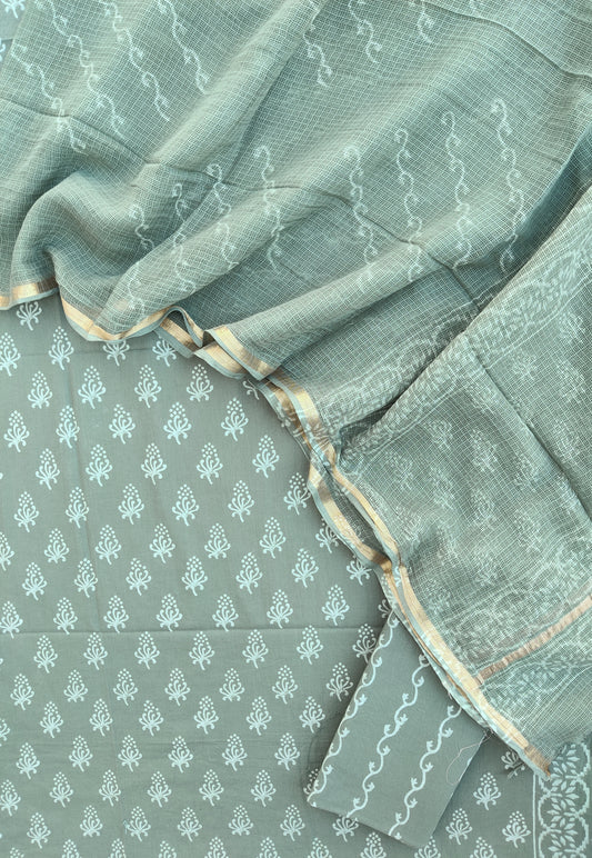 Hand Block Printed Cotton Suit with Cotton Kota Doria dupatta