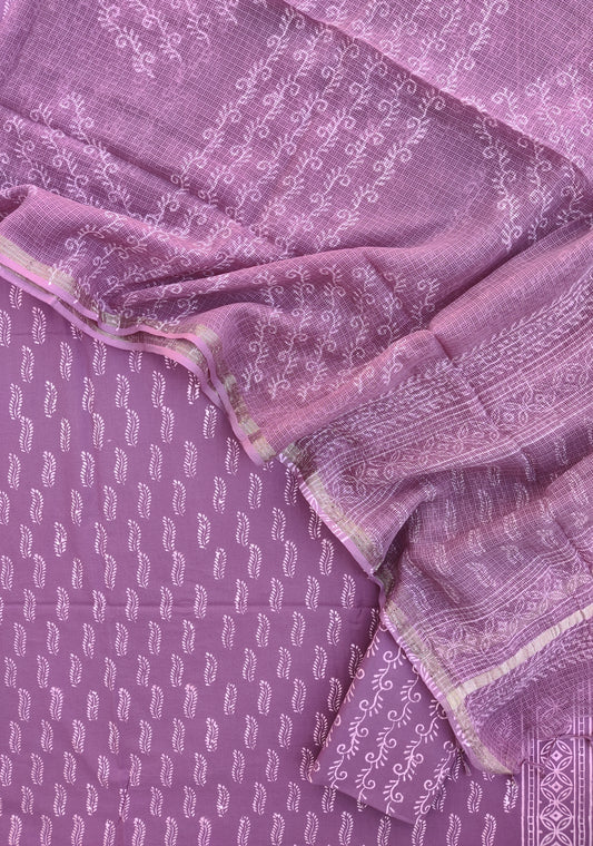 Hand Block Printed Cotton Suit with Cotton Kota Doria dupatta