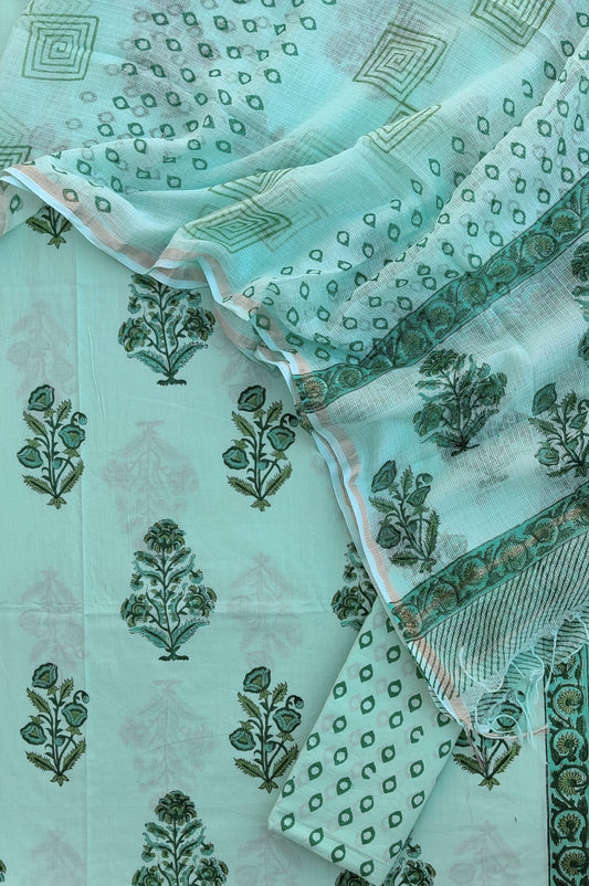 BOOTA Hand Block Printed Cotton Suit with Cotton Kota Doria dupatta