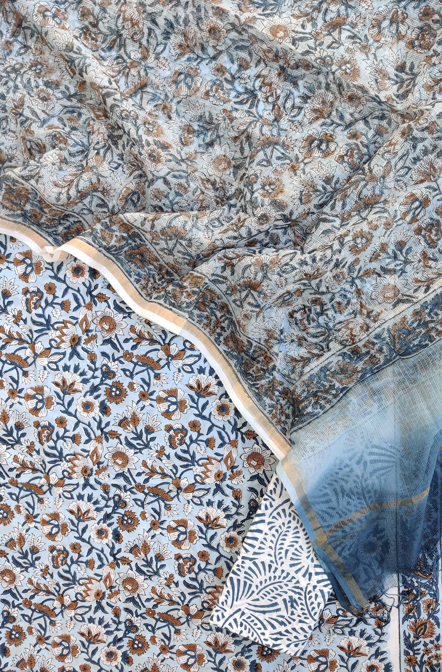 Hand Block Printed Cotton Suit with Cotton Kota Doria dupatta