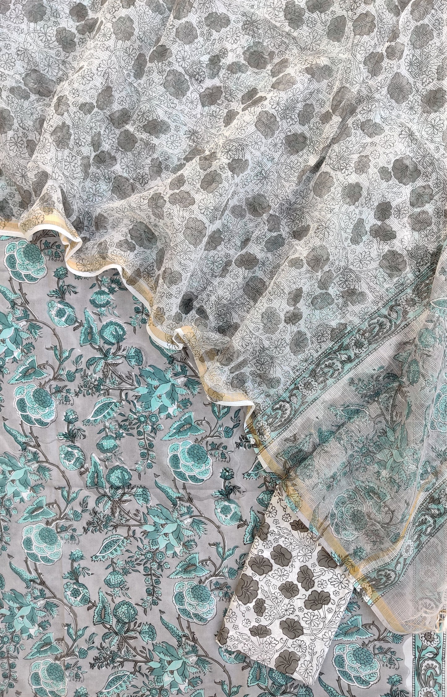 Hand Block Printed Cotton Suit with Cotton Kota Doria dupatta