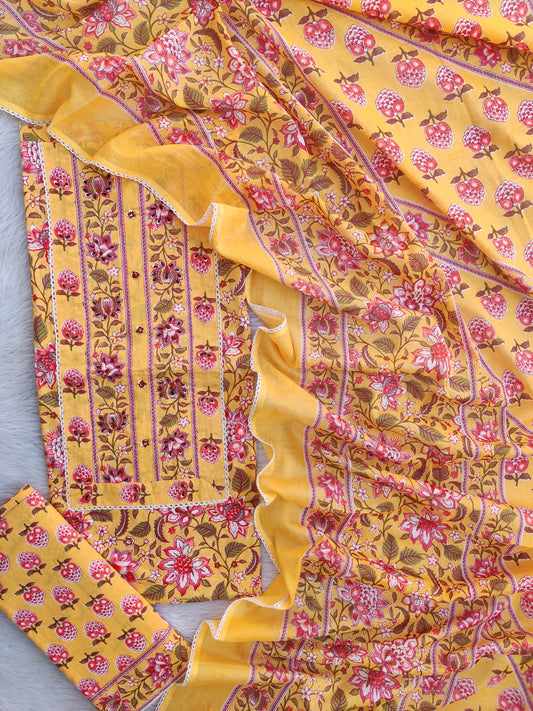 EXCLUSIVE HAND BLOCK PRINTED COTTON SUIT WITH COTTON DUPATTA