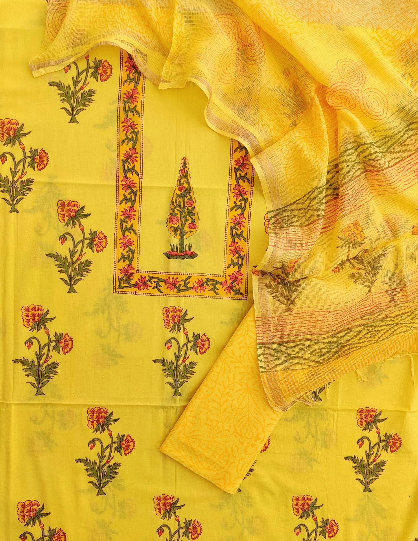 PANEL Hand Block Printed Cotton Suit with Cotton Kota Doria dupatta