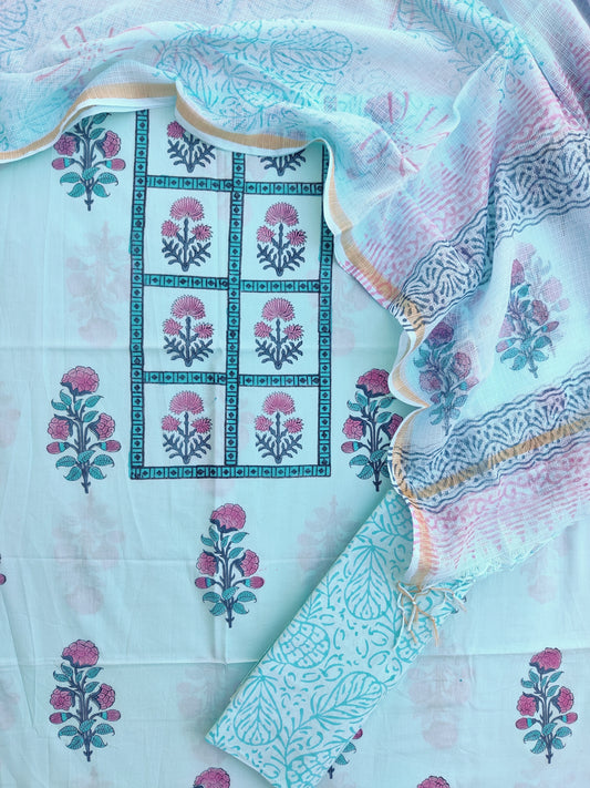 PANEL Hand Block Printed Cotton Suit with Cotton Kota Doria dupatta