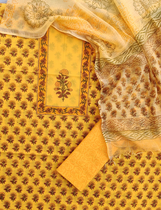 PANEL Hand Block Printed Cotton Suit with Cotton Kota Doria dupatta