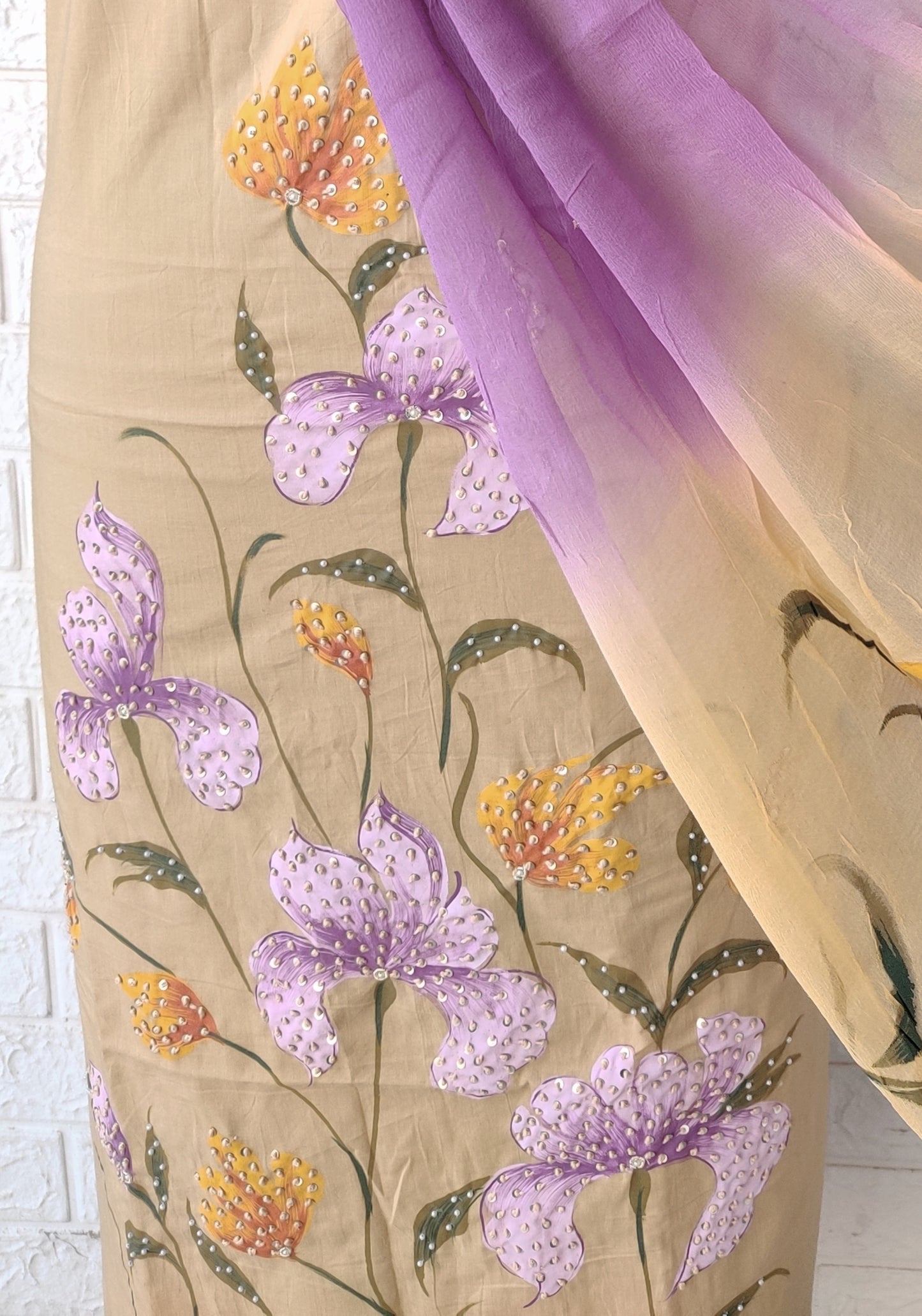 Exclusive Unstitched Cotton  Work Suits with Chiffon Dupatta