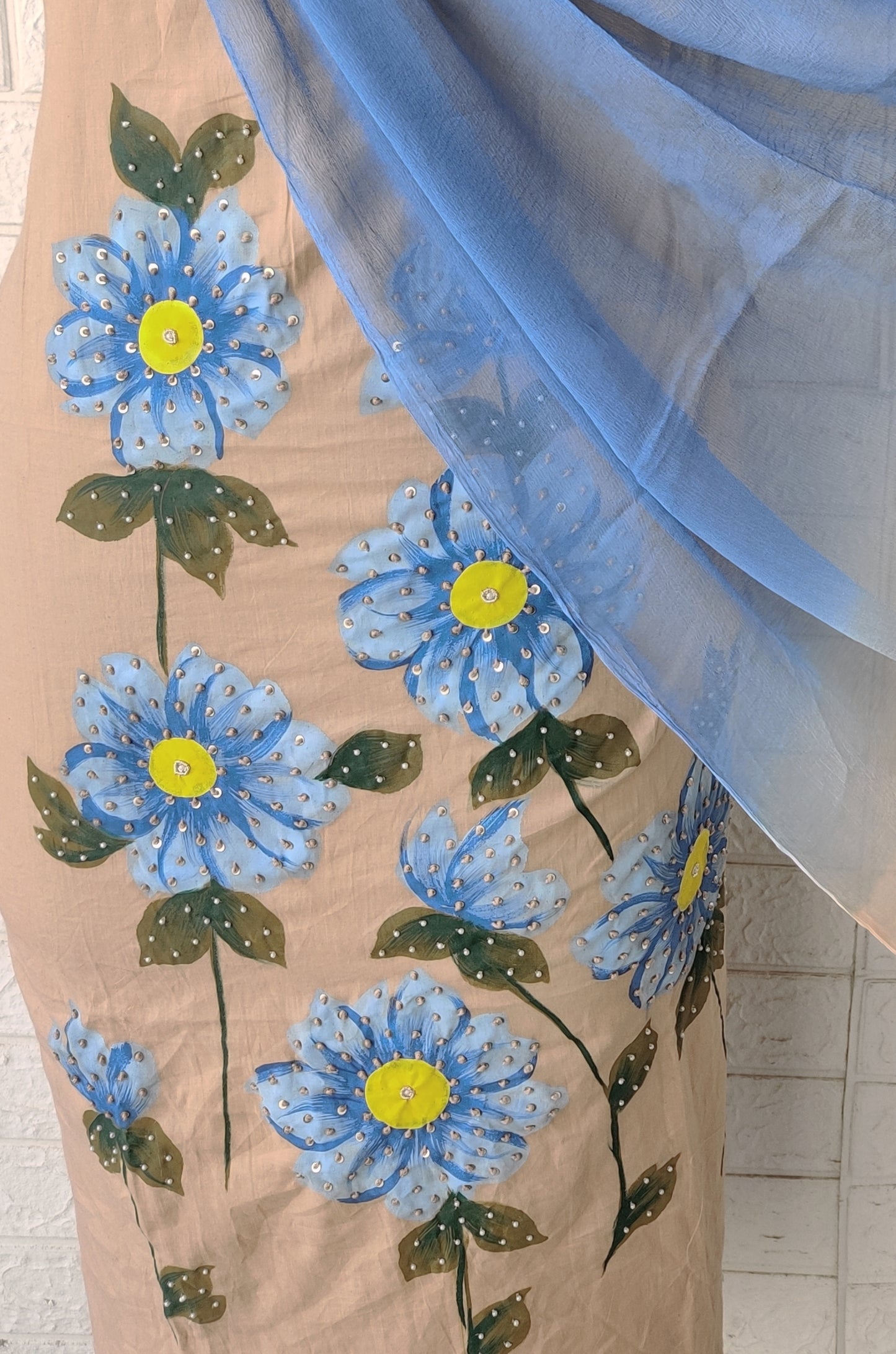 Exclusive Unstitched Cotton  Work Suits with Chiffon Dupatta