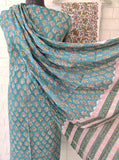 Hand Block Printed Cotton Suit With Mulmul Cotton Dupatta