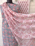 Hand Block Printed Cotton Suit With Mulmul Cotton Dupatta
