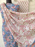 Hand Block Printed Cotton Suit With Mulmul Cotton Dupatta