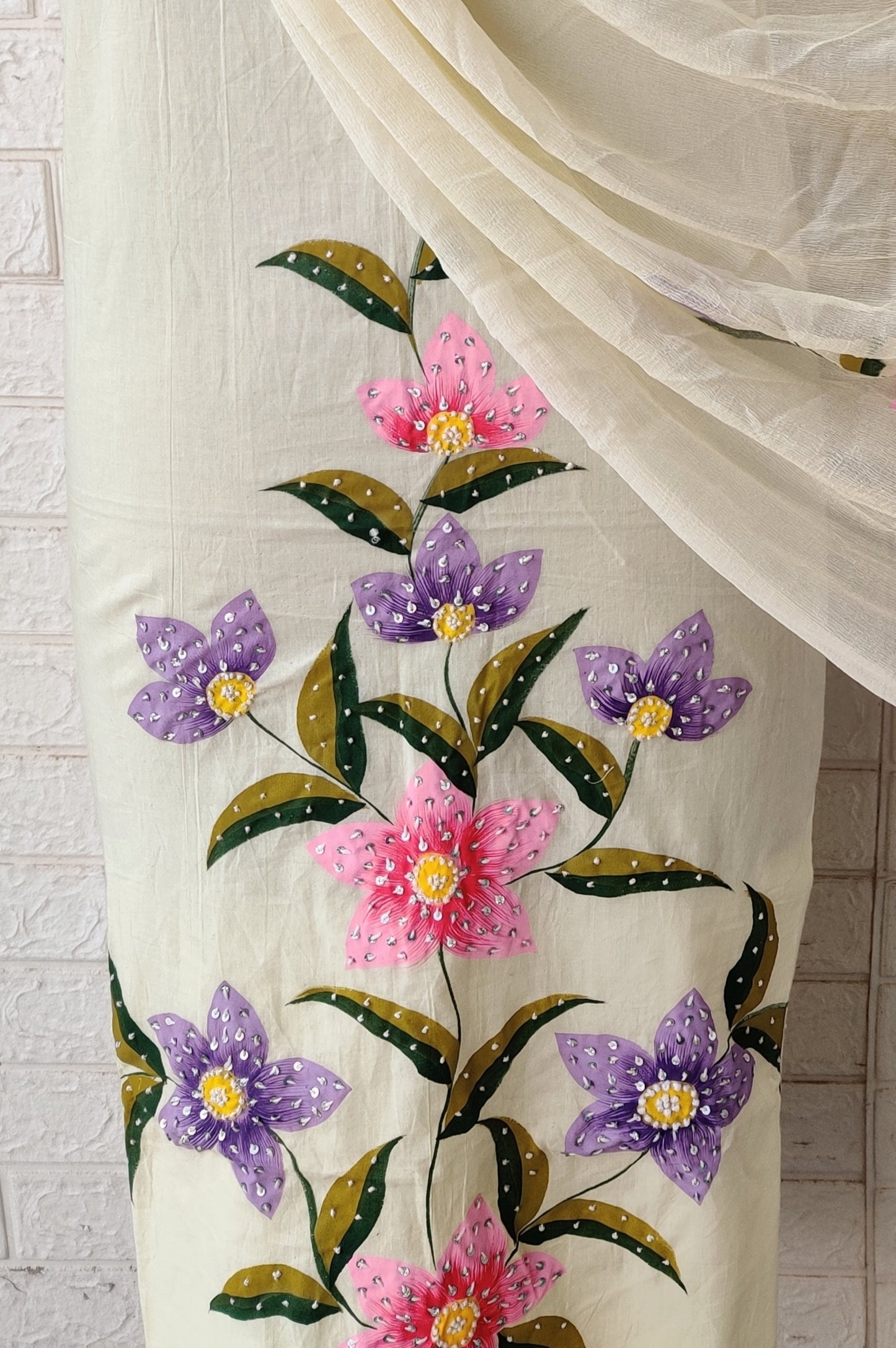 Exclusive Unstitched Cotton  Work Suits with Chiffon Dupatta