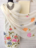 Exclusive Unstitched Cotton  Work Suits with Chiffon Dupatta