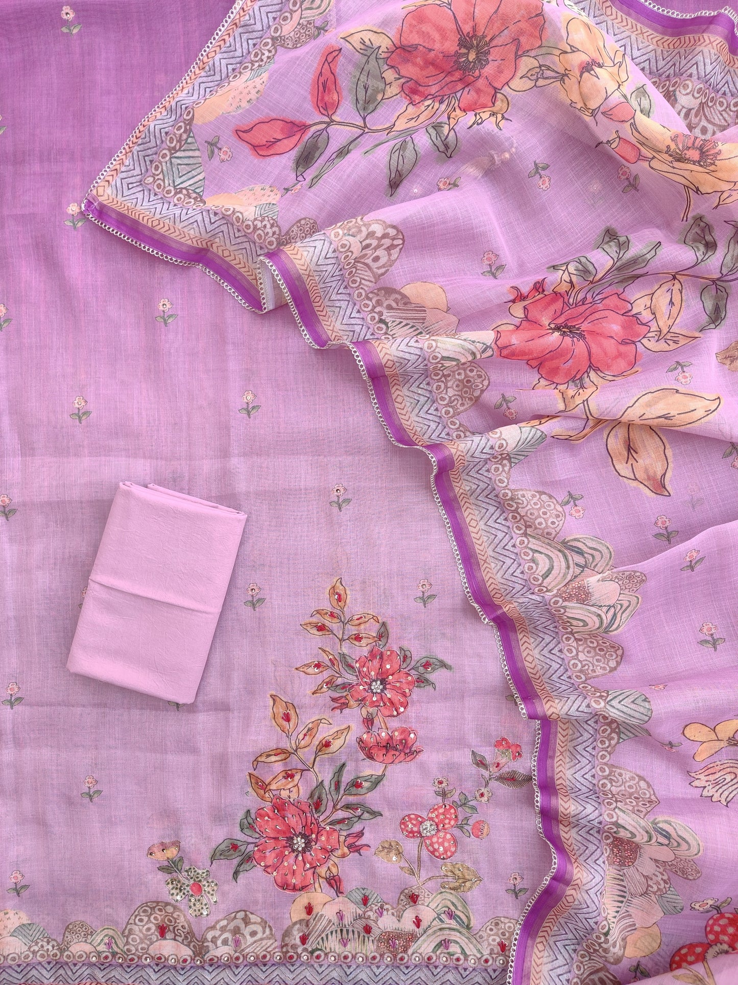 Exclusive Unstitched Linen Neck Work Suits with Linen Digital Printed Dupatta