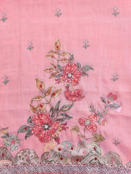 Exclusive Unstitched Linen Neck Work Suits with Linen Digital Printed Dupatta