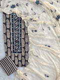 Exclusive Unstitched Cotton Neck Work Suits with Chiffon Dupatta