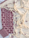 Exclusive Unstitched Cotton Neck Work Suits with Chiffon Dupatta l