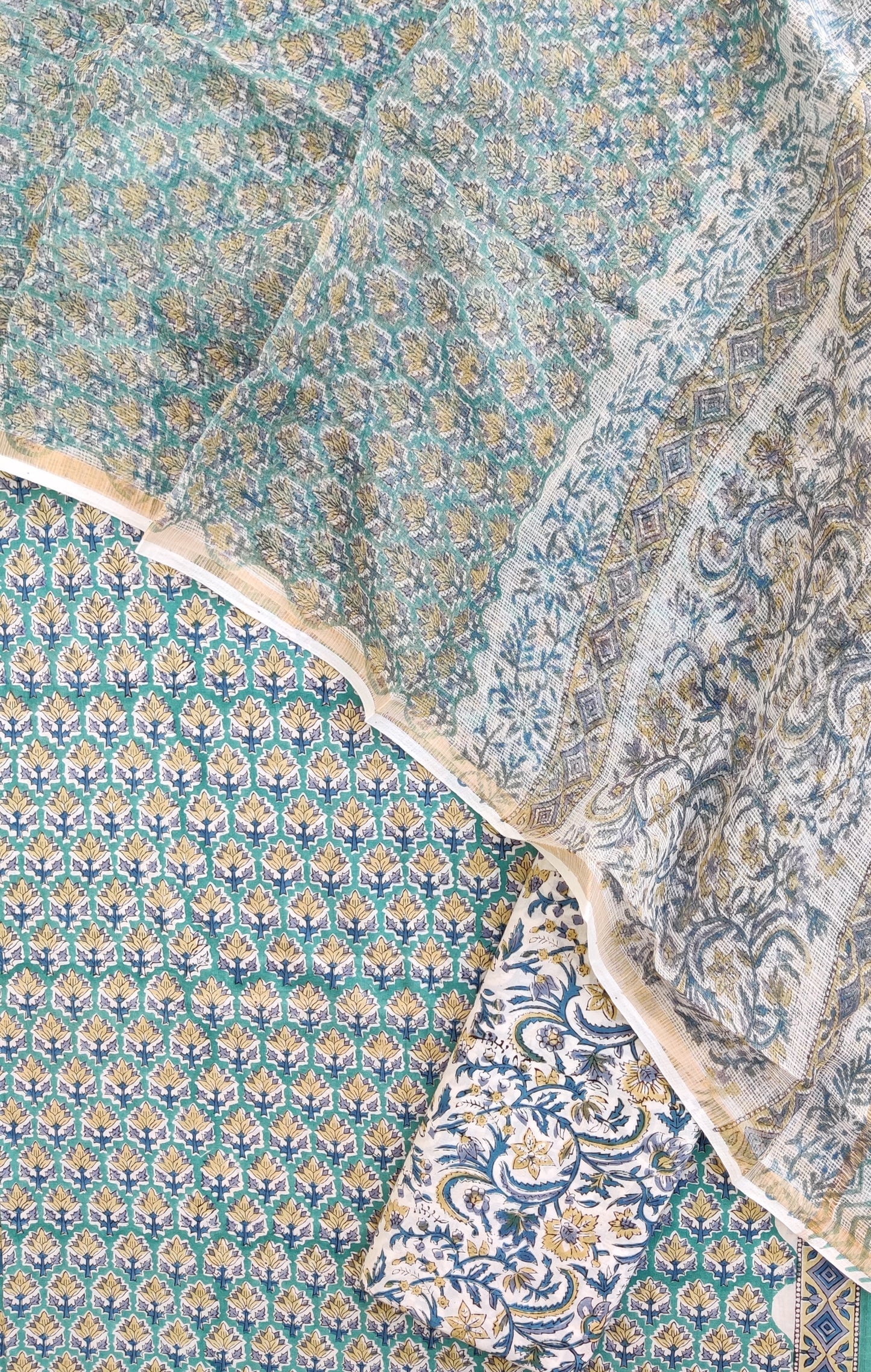 Hand Block Printed Cotton Suit with Cotton Kota Doria dupatta