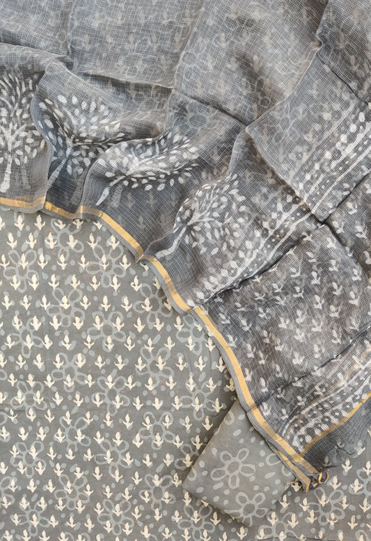 DABU Hand Block Printed Cotton Suit with Cotton Kota Doria dupatta