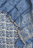 INDIGO DABU Hand Block Printed Cotton Suit with Cotton Kota Doria dupatta